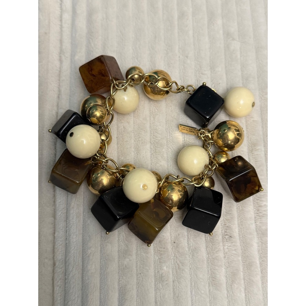 Kate Spade New York Chunky Resin Charm Bracelet Tortoise Black Cream Gold Y2K - Picture 9 of 10
